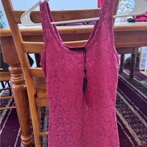 BKE Boutique Sparkle Lace Tank Top in Raspberry